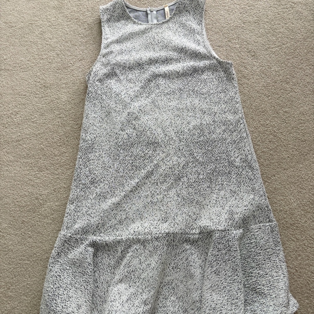 Peppermint Light Gray and White Textured Ruffle Hem Dress
